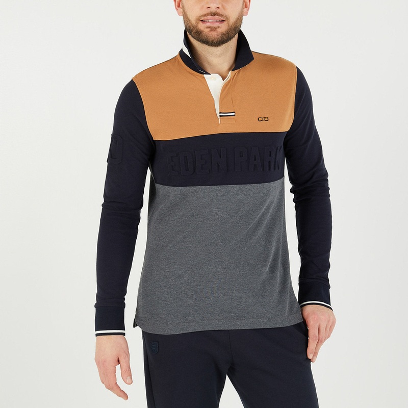 Brown Colourblock Polo Shirt With Eden Park Relief