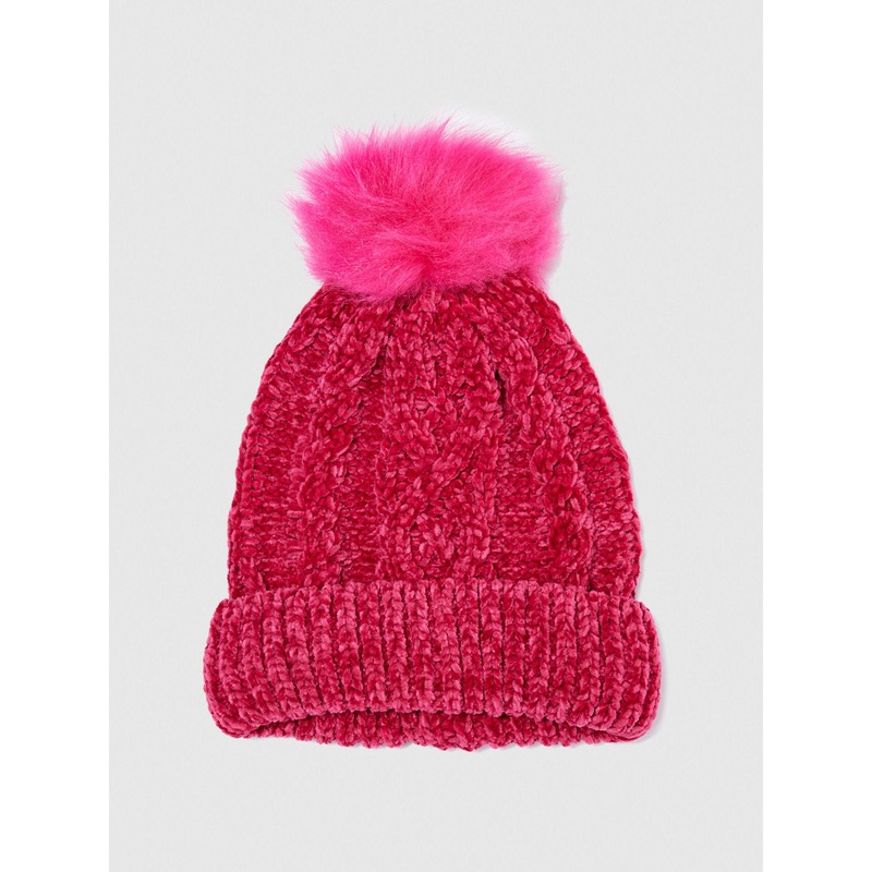 Chenille Hat With Pom Pom