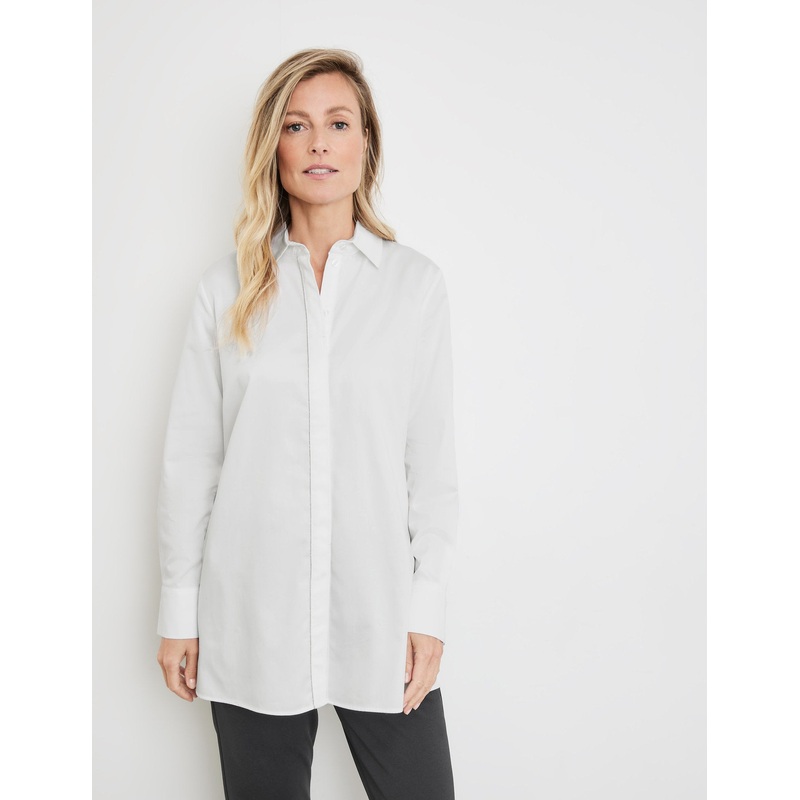 Classic Long Blouse With Side Slits And Gathers