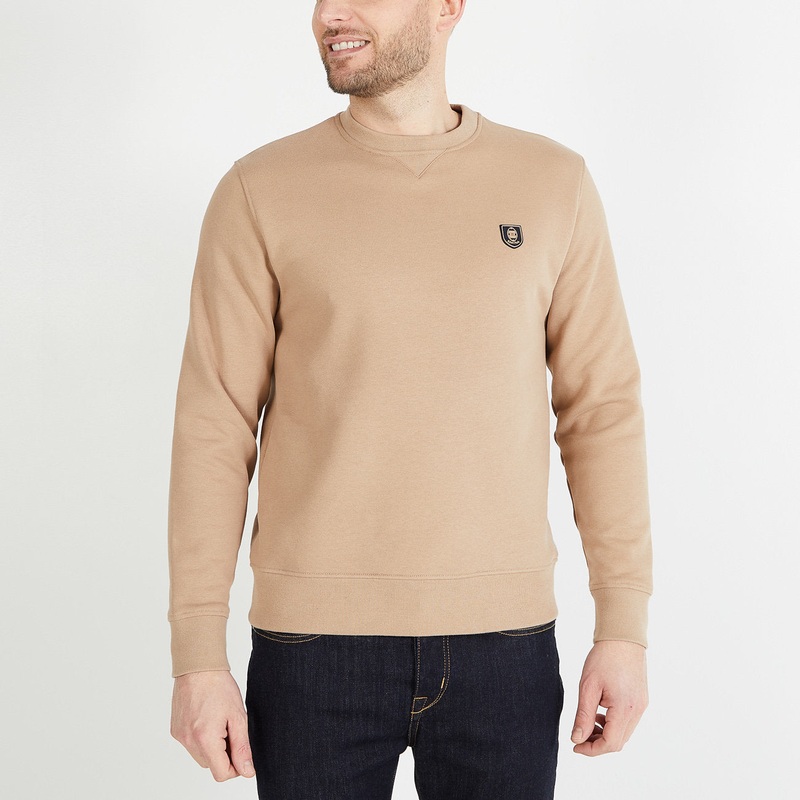 Plain Beige Round-Neck Sweatshirt