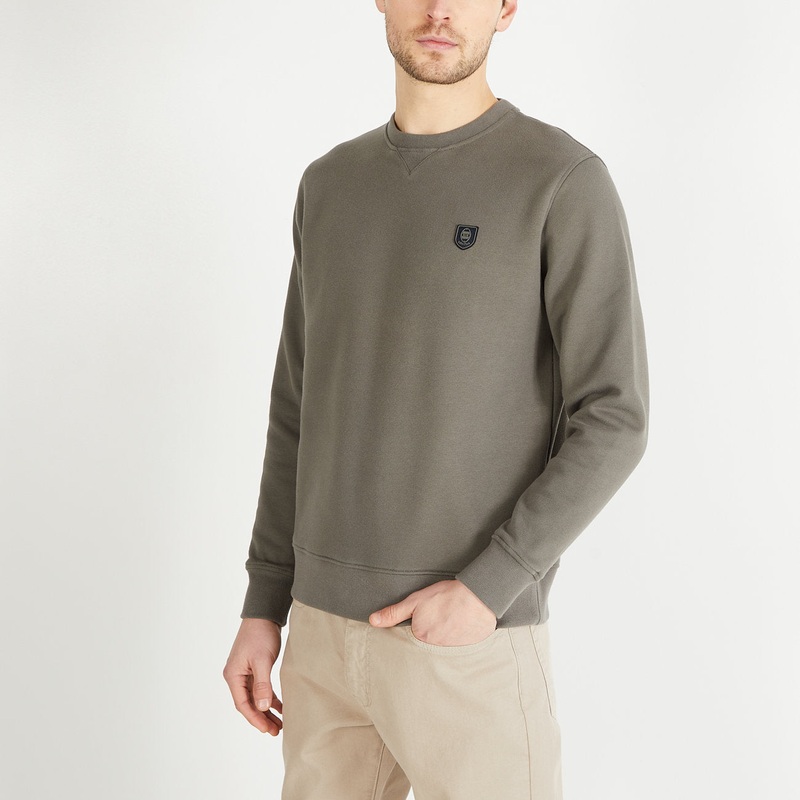 Plain Khaki Round-Neck Sweatshirt