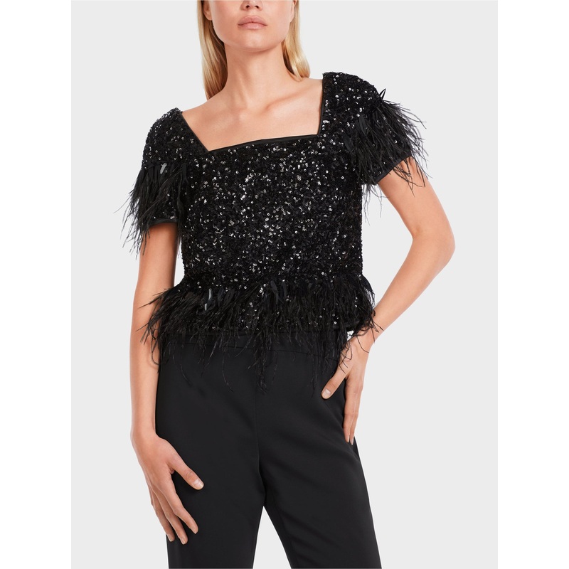 Short Top With Sequins And Feathers