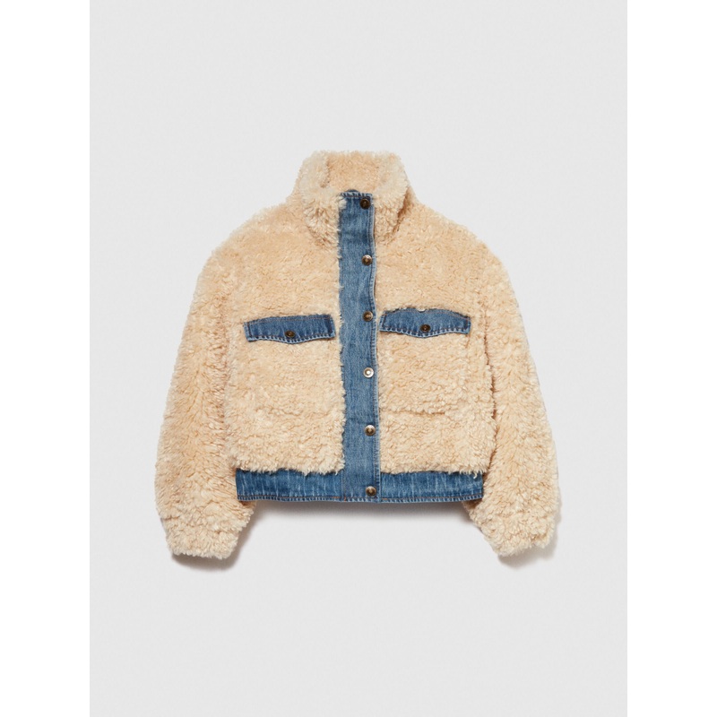 Teddy Jacket With Denim Inserts