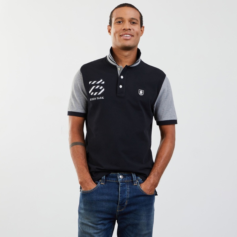 Black Colour-Block Polo With Circled Embroidery 10