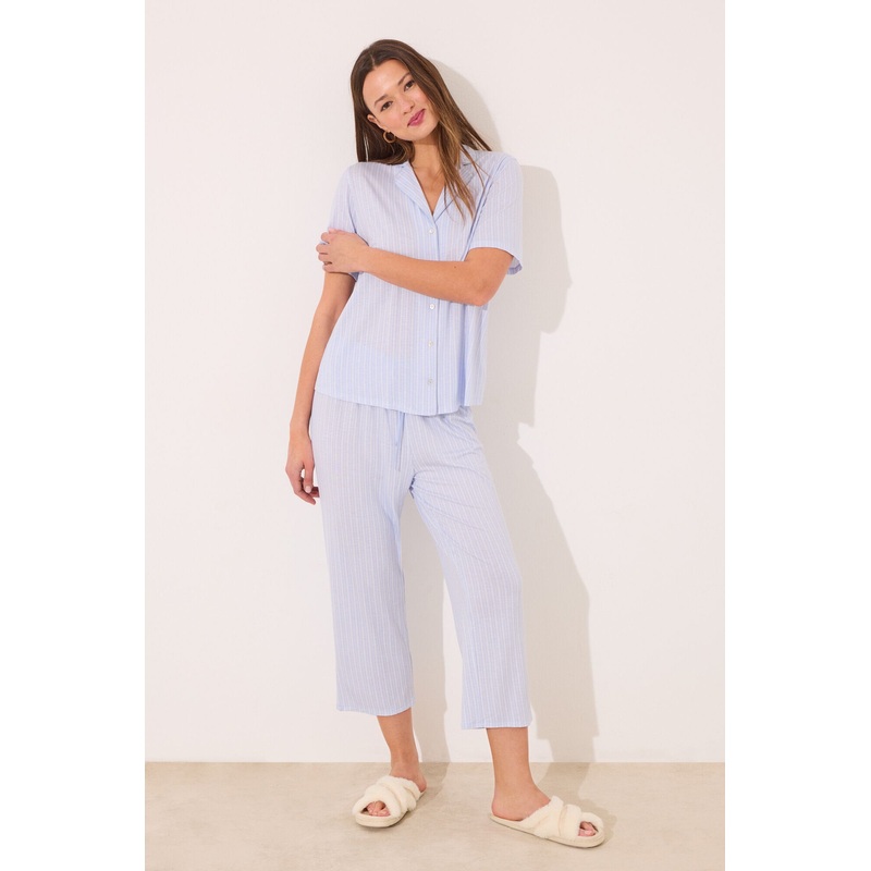 Capri Viscose Blue Striped Classic Pyjamas
