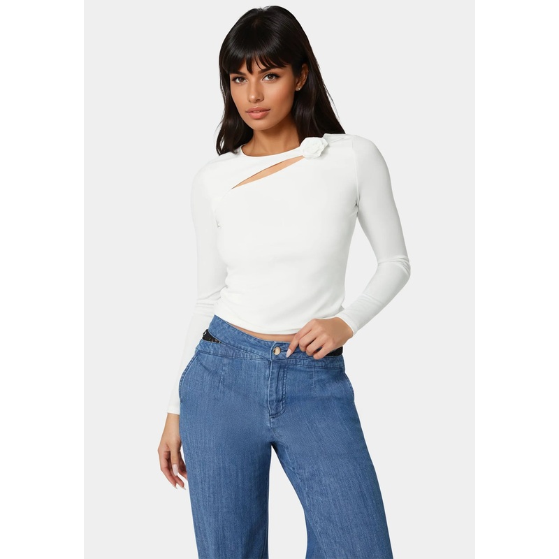 Cut Out Flower Long Sleeve Top