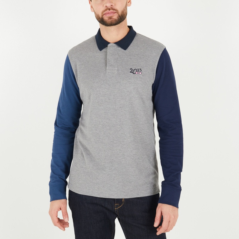 Grey Colourblock Polo Shirt With 2023 Embroidery