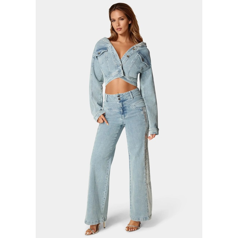 High Waist Sequin Wide Leg Jeans