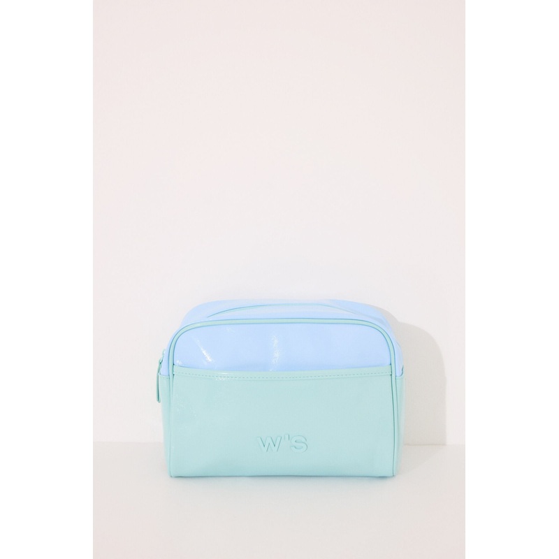 Large Blue and Green Vanity Case Leather Toiletry Bag
