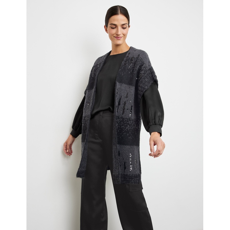 Long Cardigan With Short Sleeves And Sequin Embellishment