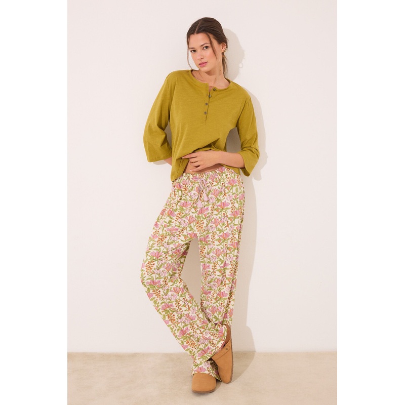 Long Lounge Trouser 100% Cotton Flowers