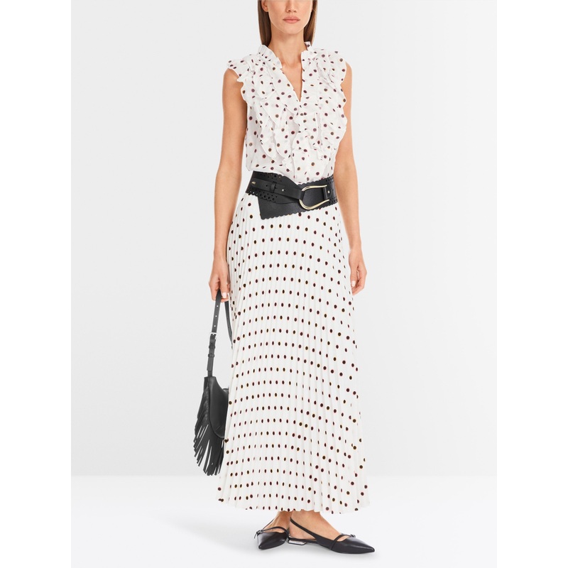 Maxi Pleated Skirt with Polka Dot Print