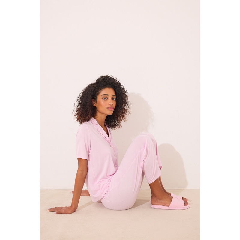 Pink Viscose Capri Classic Pyjamas