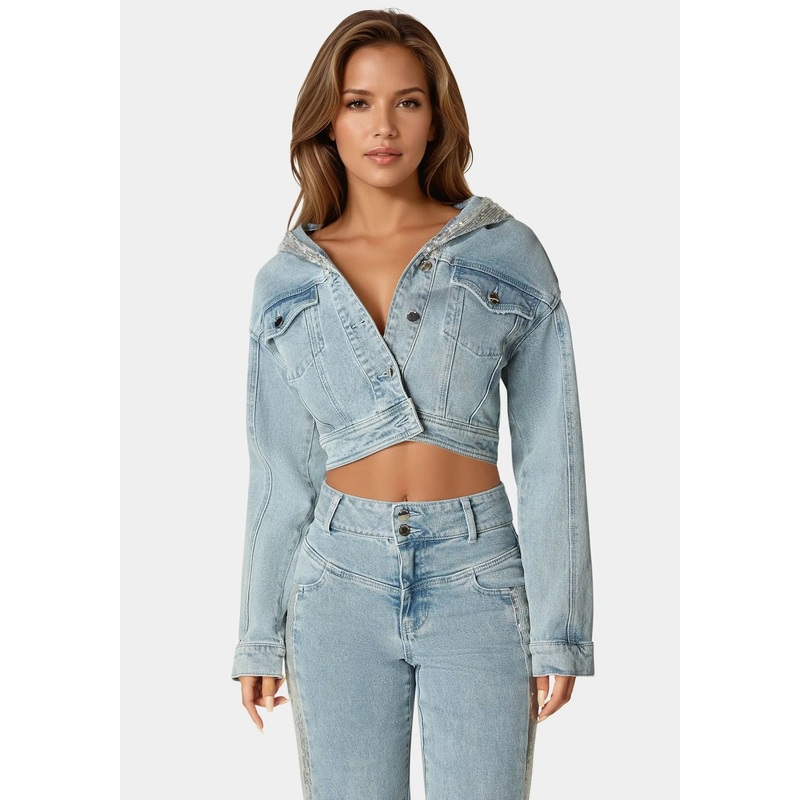 Sequin Hooded Denim Jacket