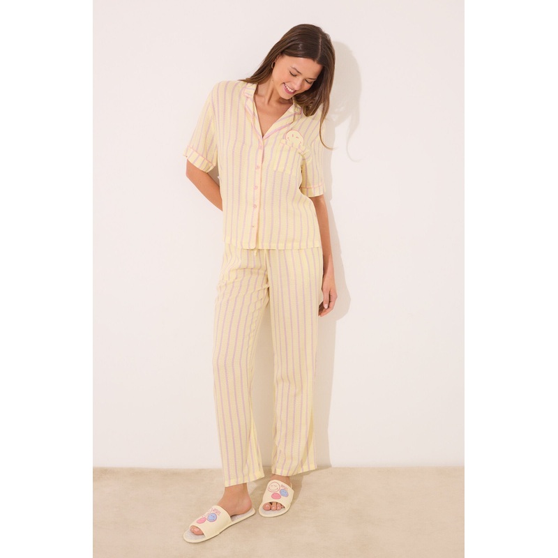 Smiley Striped Satin Classic Pyjamas