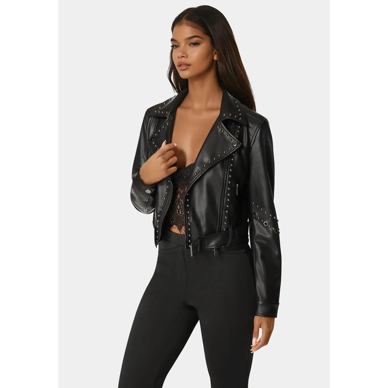 Studded Vegan Leather Moto Jacket