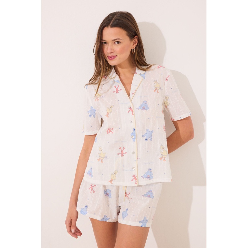 White Jersey-Knit Classic Pyjamas "Sesame Street"