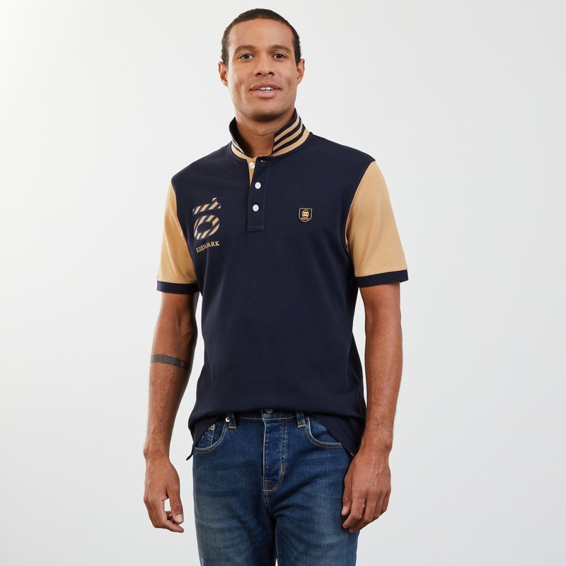 Beige Colour-Block Polo With Circled Embroidery 10