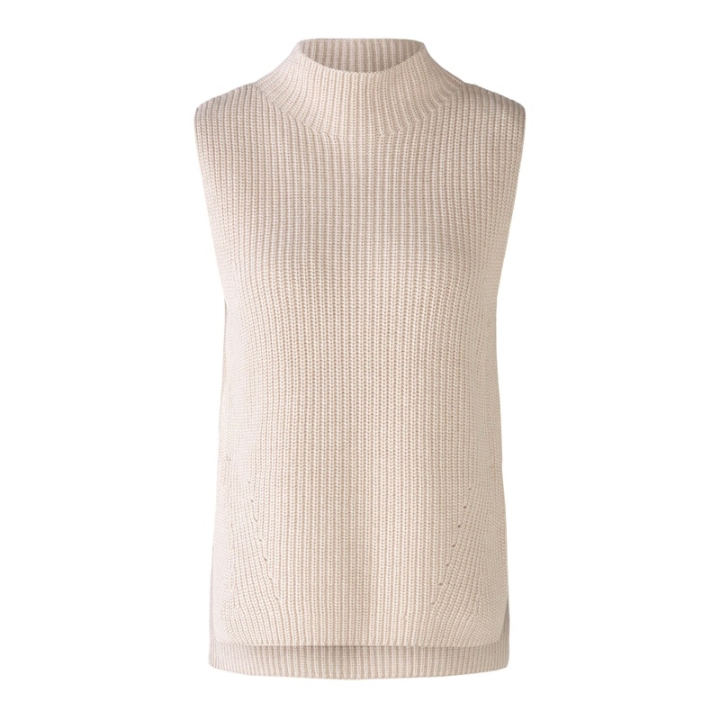 Beige Mockneck Sleeveless Pullover