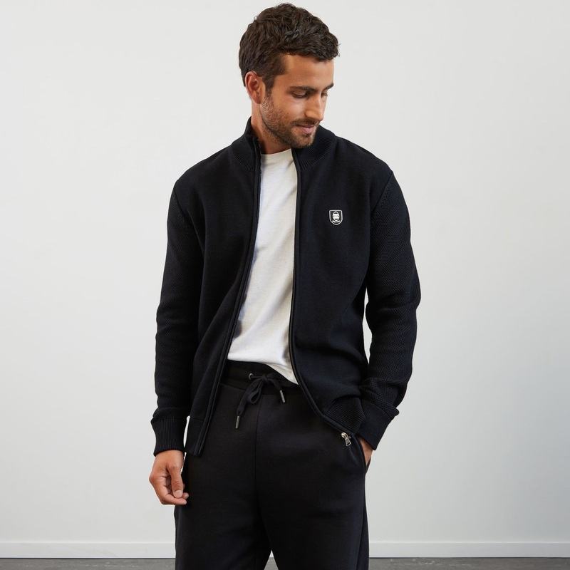 Black Combination Knit Zipped Cardigan