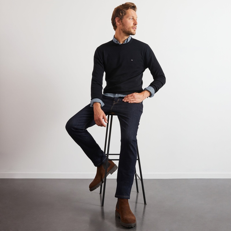 Crew Black Cotton Jumper