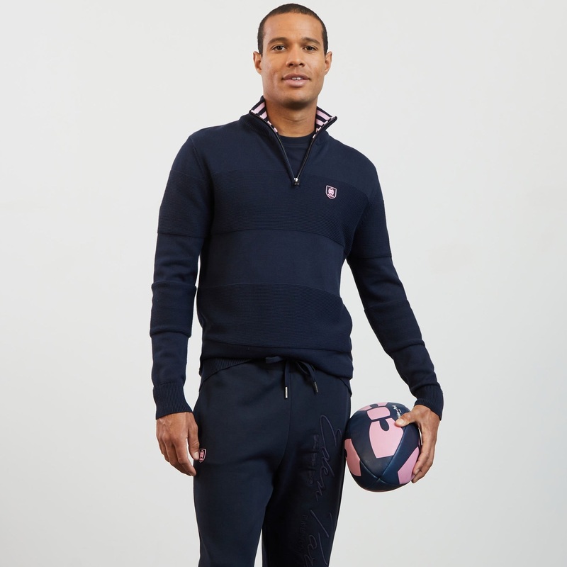 Dark Blue Jumper With Stand-Up Zip Collar