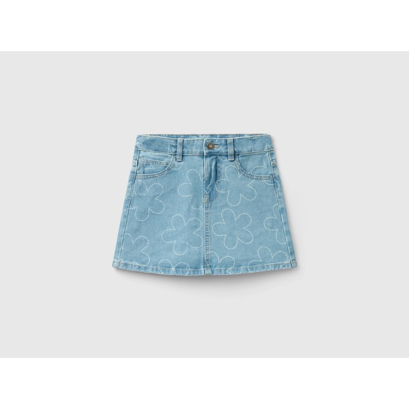 Denim Mini Skirt With Flowers
