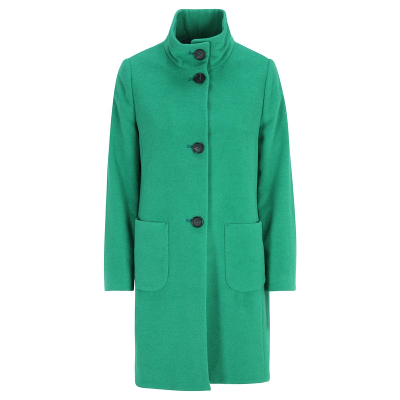 Green Mockneck Button Up Coat