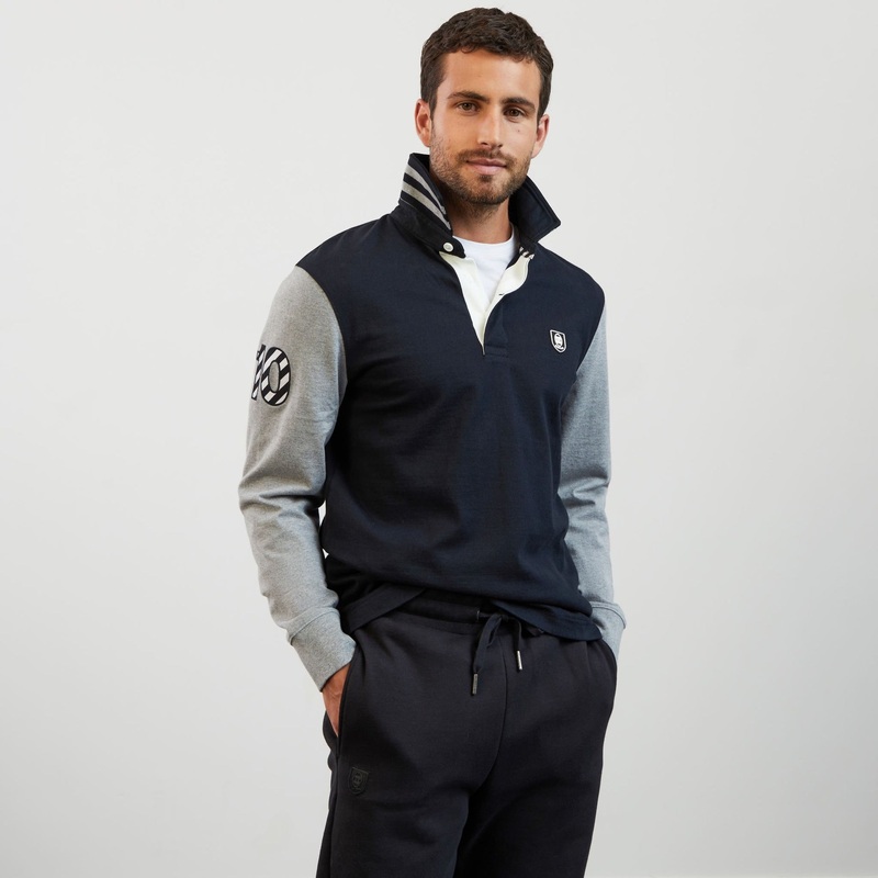 Grey Long-Sleeved Colourblock Rugby Shirt
