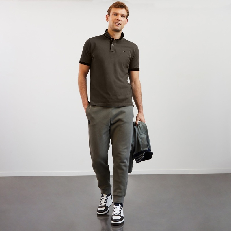 Khaki Short-Sleeved Polo Shirt With Contrasting Detail