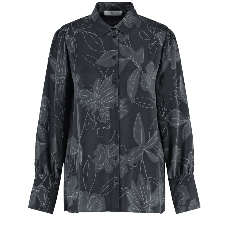 Long Sleeve Blouse With A Floral Pattern And Hem Slits