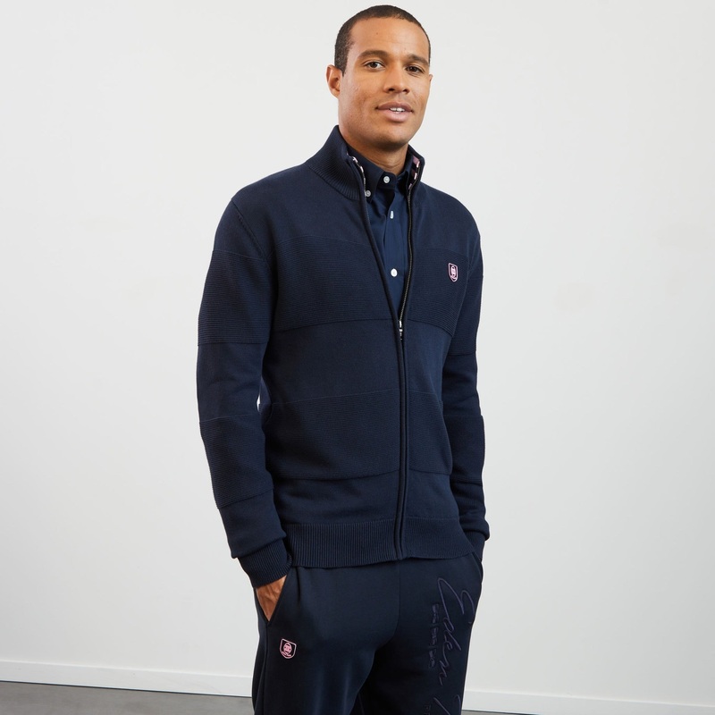 Navy Blue Hooded Zip Cardigan