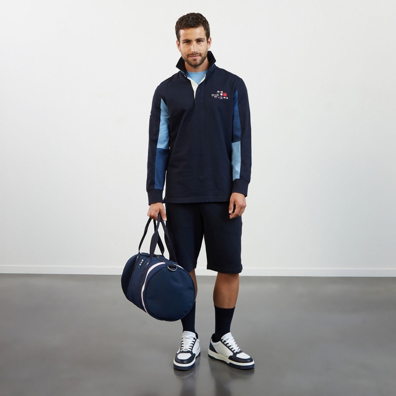 Navy Blue Long-Sleeved Colourblock Rugby Shirt