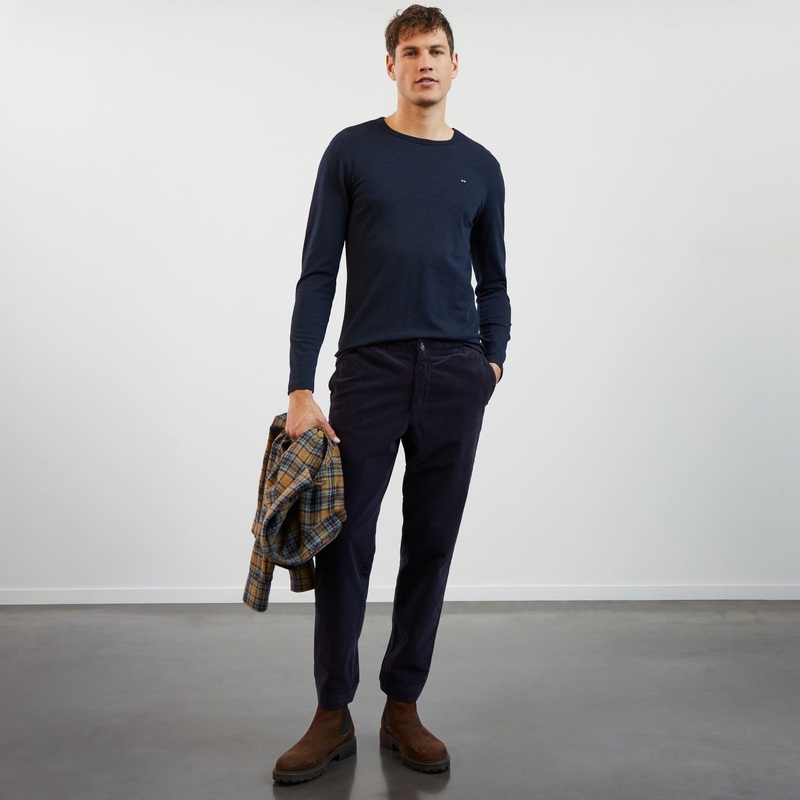 Plain Dark Blue Long-Sleeved T-Shirt