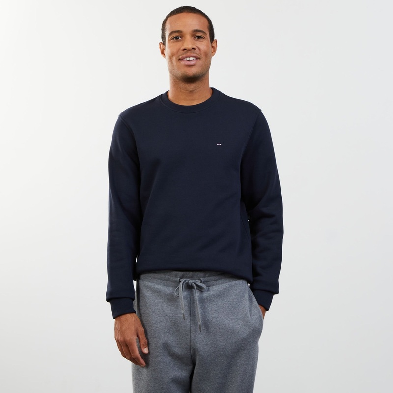 Plain Dark Blue Round-Neck Sweatshirt
