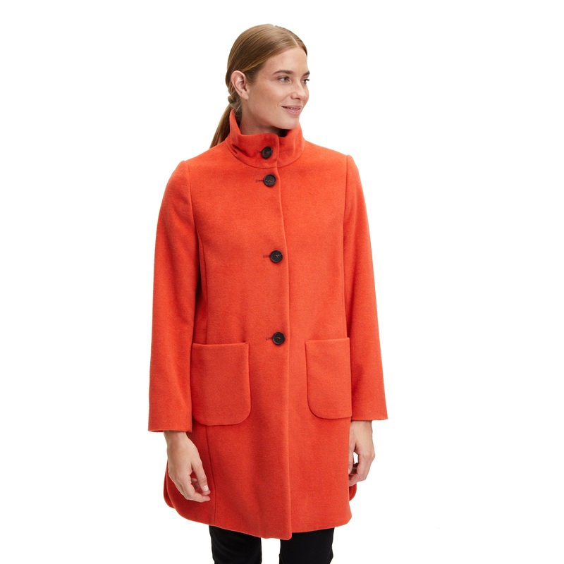 Red Mockneck Button Up Coat