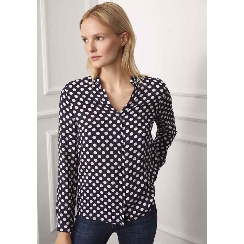 Navy/White Viscose Blouse With Polka Dot Print