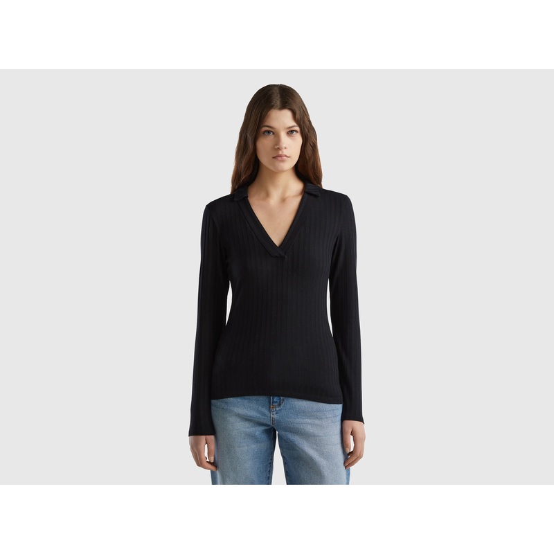 Ribbed T-Shirt With Collar