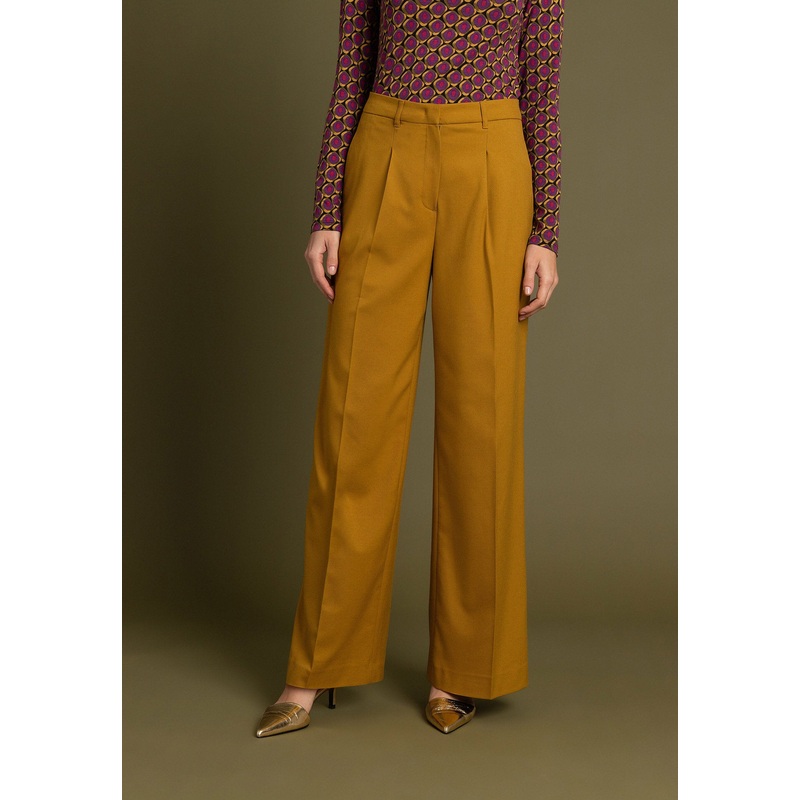 Senfgelb Weite Bundfaltenhose