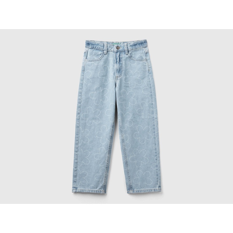 Straight Fit Jeans With Flowers