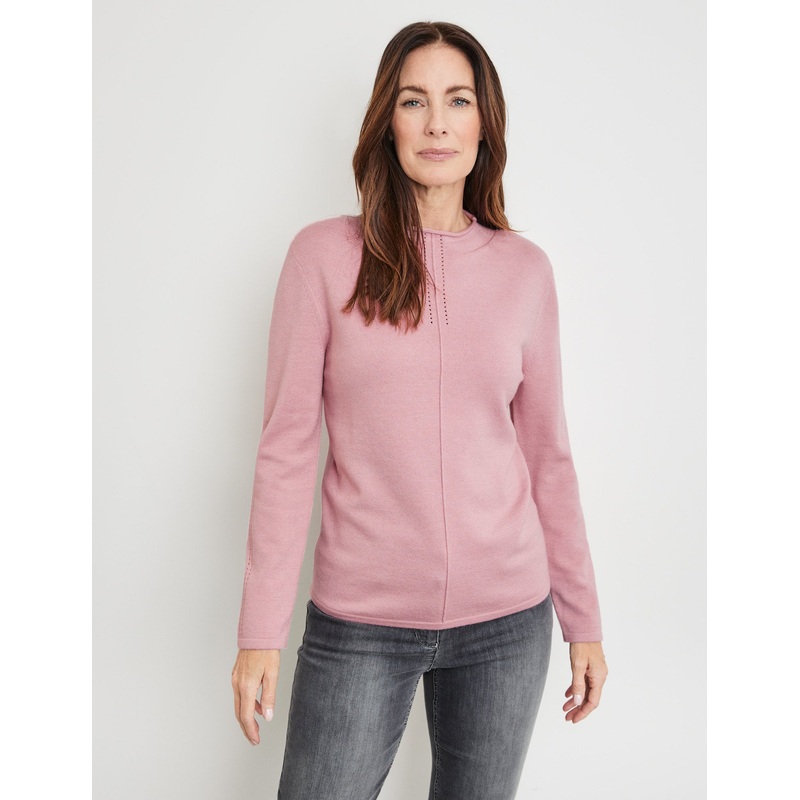 Turtleneck Jumper With Broderie Anglaise