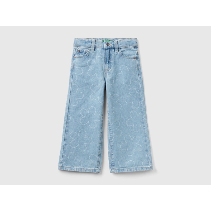 Wide Fit Jeans With Flowers