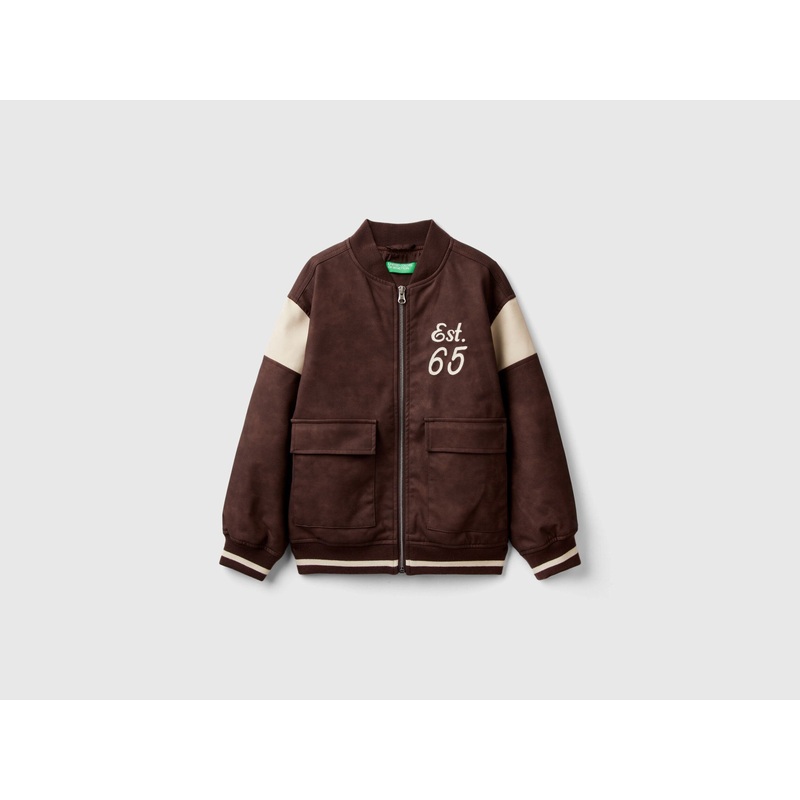 Bomber Jacket In Imitation Leather With Embroidery