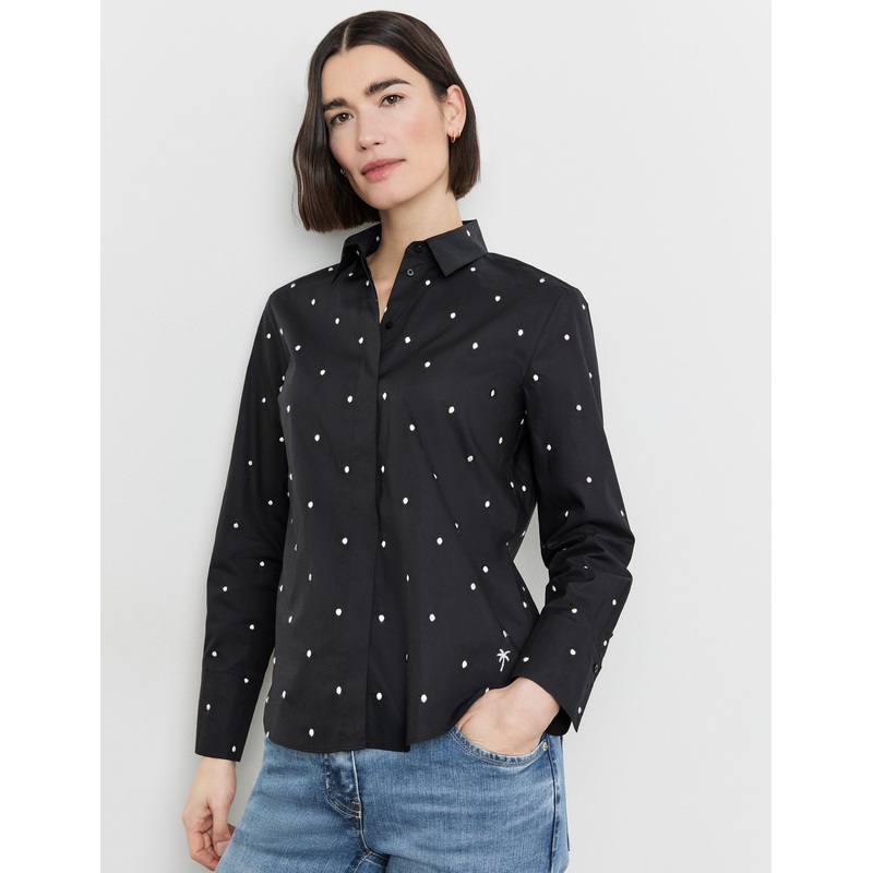 Long Sleeve Cotton Blouse With Lined Side Vents