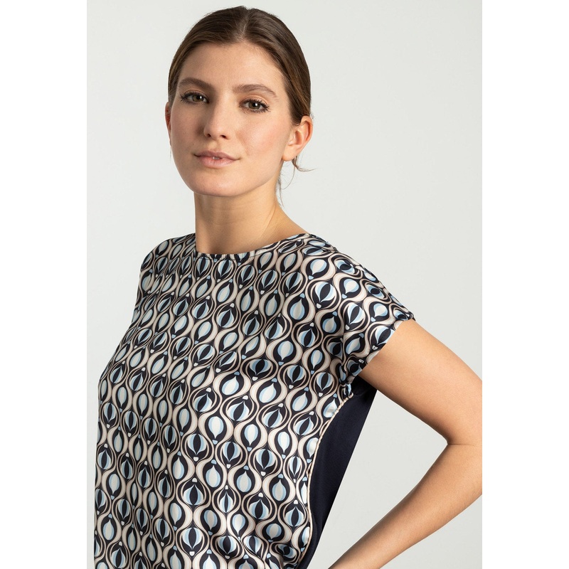 Navy & Light Blue Graphic Print Blouse Shirt