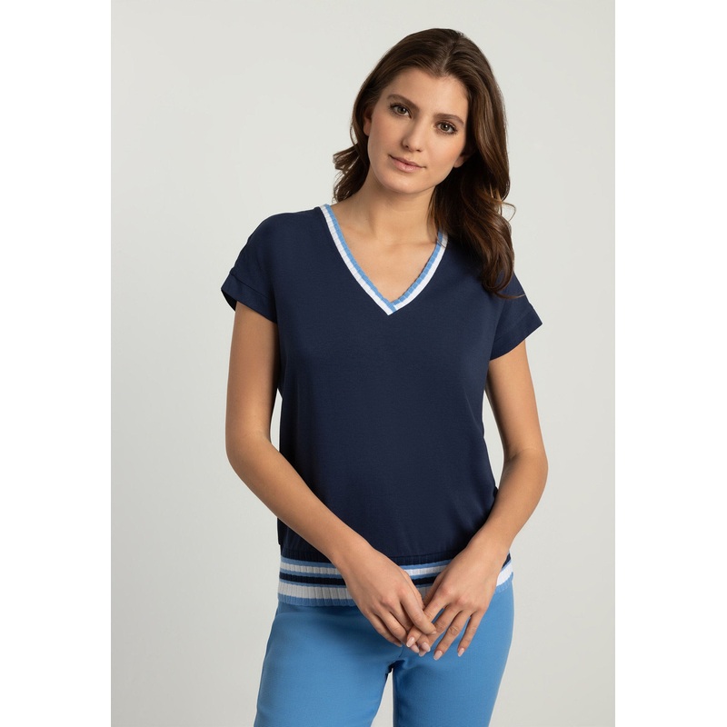 Navy T-Shirt With Knitted Cuffs