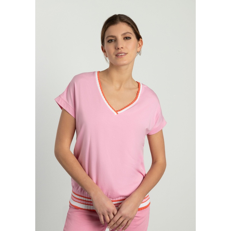 Pink T-Shirt With Knitted Cuffs