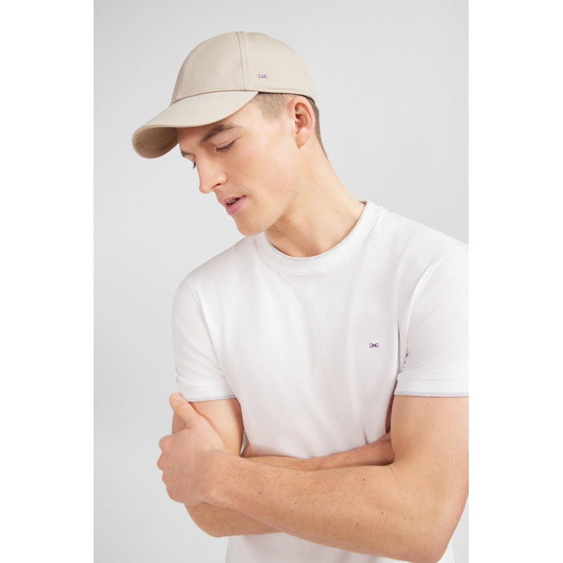 Beige Cotton Canvas Cap With Bow Tie Embroidery