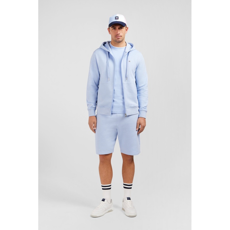 Blue Fleece Zipped Hoodie With Bow Tie Embroidery