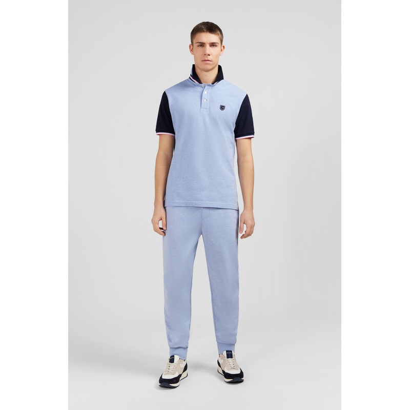 Blue Short-Sleeved Colour-Block Polo Shirt